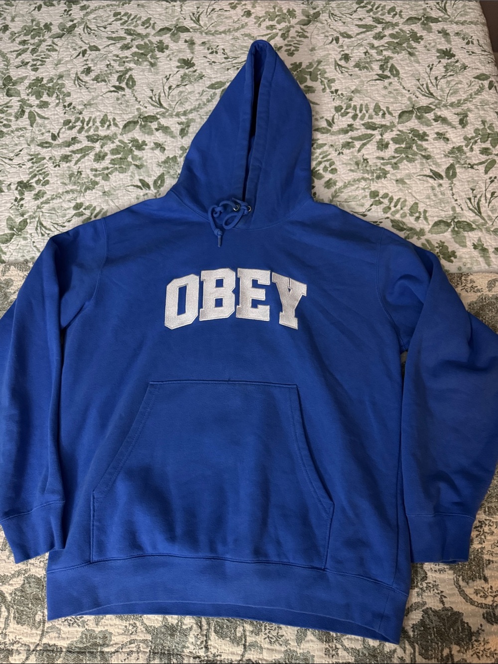 Obey Men's Blue Hoodie with White Logo